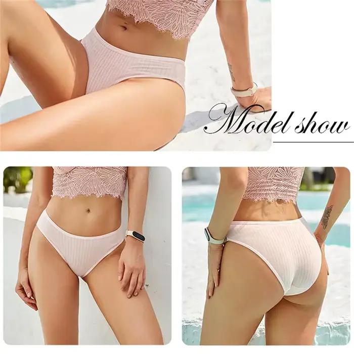 4 pièces/ensemble femmes coton culottes Sexy doux rayé caleçon 12 couleur unie slips femme confortable Stretch Lingerie M-XL