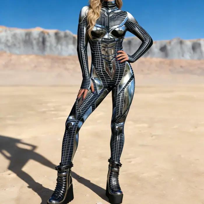 Combinaison sexy pour femme, style cyberpunk futuriste, armure mécanique, imprimé sirène, costume de cosplay fantaisie pour Halloween