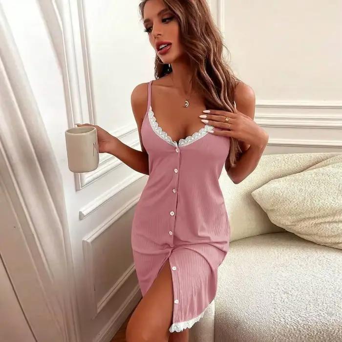 Chemises de nuit en dentelle sexy collicou boutons sous-confortables pour femmes occasions spéciales sans manches aux genoux polyester spandex styles modernes et audacieux