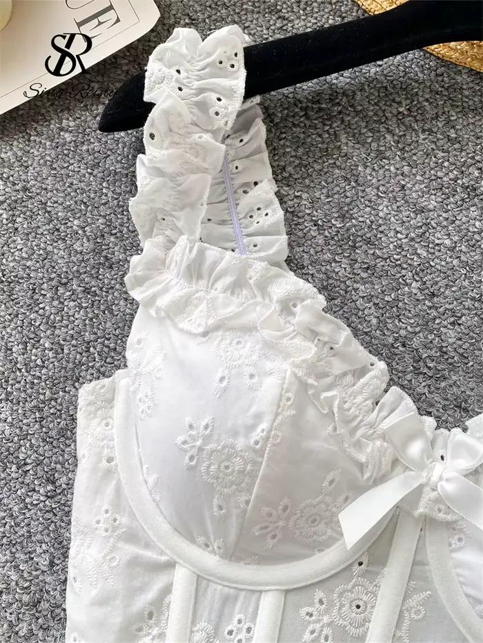 SINGREINY broderie florale Lingerie femmes sangle irrégulière Corset court débardeur sensuel français Hotsweet mince Sexy plage Camis
