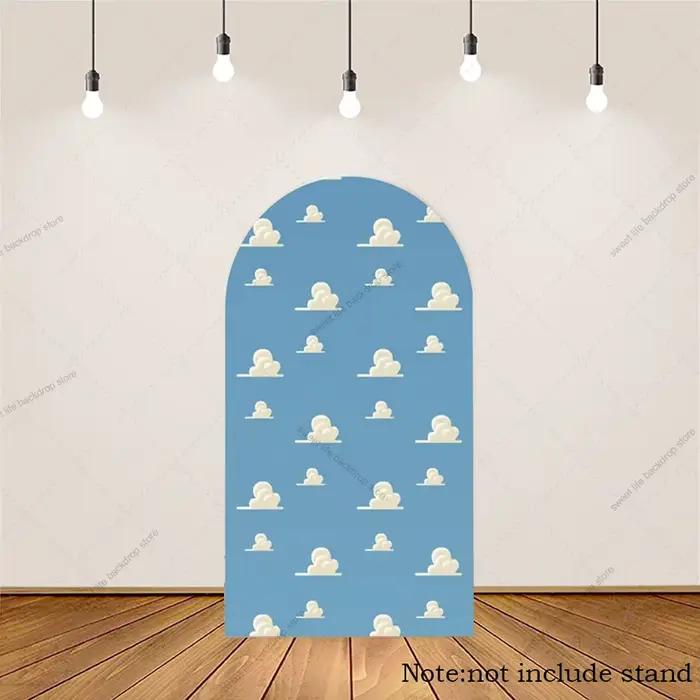 Bleu ciel nuage 2 faces arc couverture toile de fond photographie fond personnalisé fête d'anniversaire fond