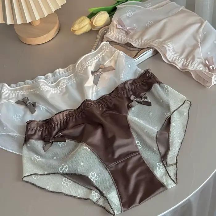 Sexy dentelle femmes culottes soyeux Satin Lingerie doux mignon sous-vêtements pour fille sans couture respirant slips femme intimes dames pantalons