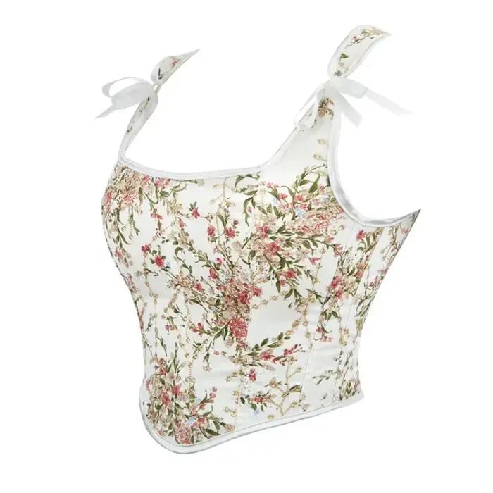 Vintage femmes surbuste Corset avec bretelles Sexy à lacets imprimé fleuri Push Up haut bustier fête Clubwear corsage Corselet Feminino