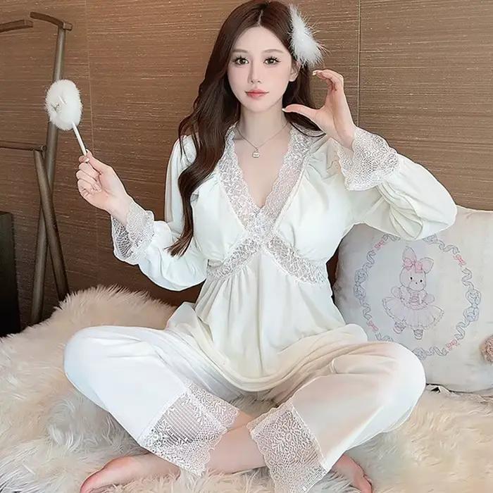 Haut de gamme hiver vêtements de nuit Pyjamas femme offre dentelle douce femmes maison vêtements chaud or velours hiver vêtements de nuit Pijamas Mujer