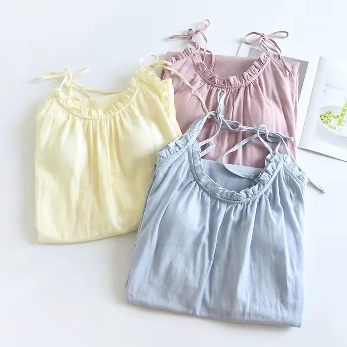 Camisoles pour femmes petites oreilles en bois dos nu vêtements de nuit amples chemise de nuit avec coussinets de poitrine vêtements de maison pour le printemps et l'été
