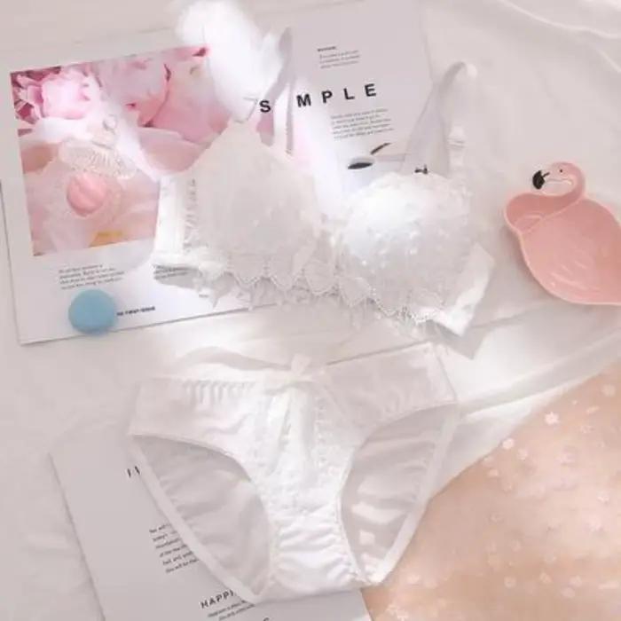 Ensemble de soutien-gorge et culotte en acrylique avec broderie florale pour femmes, grande taille, confortable et respirant