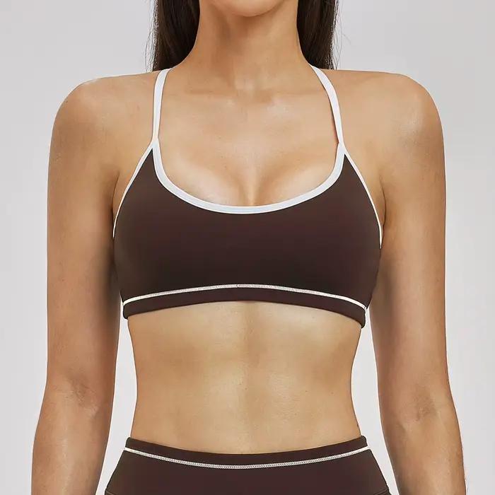 Soutien-gorge de yoga pour femme, dos croisé, bretelles réglables en U, rembourrage doux, pour fitness, sport, gym, yoga, entraînement et course à pied