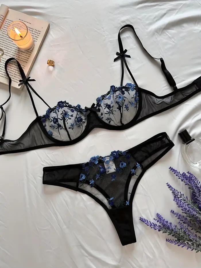 Ensemble de lingerie féminin brodé floral sexy pour femmes occasions spéciales nuit romantique