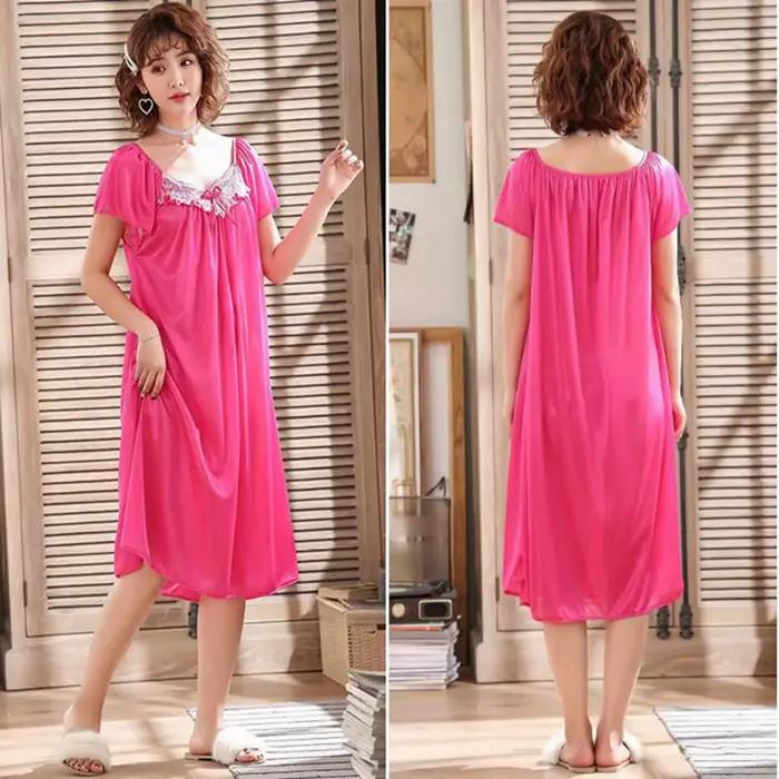 Chemise de nuit en dentelle à manches courtes pour femmes