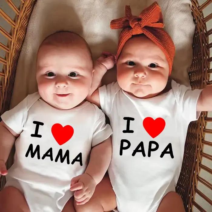 Nouveaux Combinaisons et Barboteuses Amusantes « I Love Papa Mama » pour Bébés, Vêtements de Rampement pour Nouveau-nés Garçons et Filles, Bodys Jumeaux, Combinaisons et Grenouillères pour Bébés