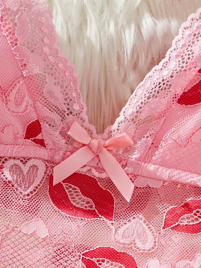 Chemise de nuit rose à imprimé lèvres pour femmes