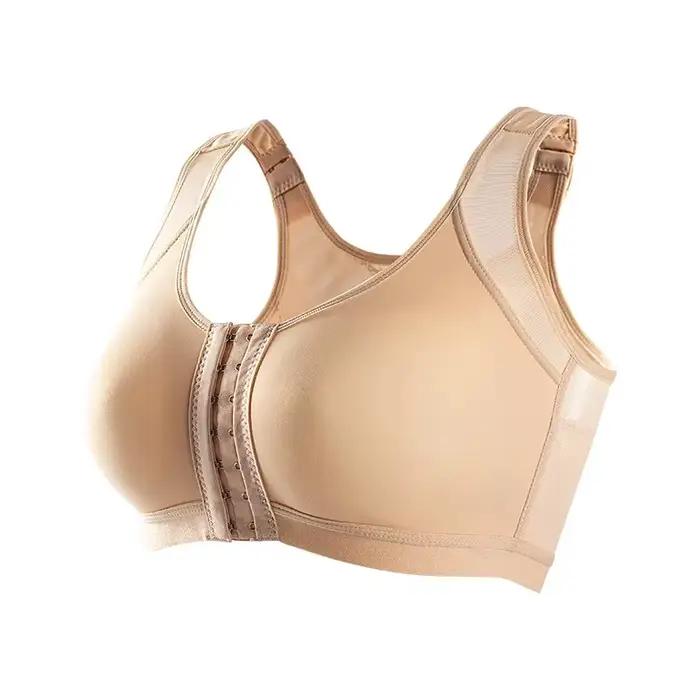 Soutien-gorger de récupération ouvert à l'avant pour femmes post-augmentation mammaire polyester sans fil trois quarts tasse tricoté avec fermeture robuste et design sportif pour tous les jours