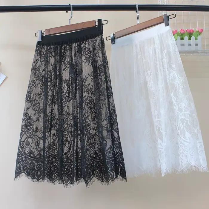 Jupe en dentelle REGRTEDARLING féminine et décontractée pour les femmes, style crayon, polyester tricoté, blanc ou noir, idéale pour les soirées estivales et les journées de travail