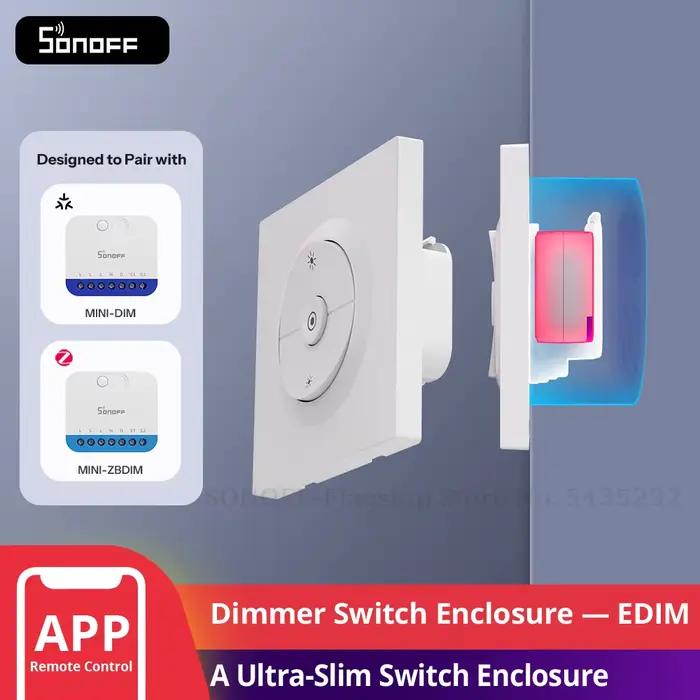 Boîtier de variateur de lumière SONOFF EDIM Fusion Series, design ultra-plat en PC, bouton micro-arc, conçu pour SONOFF MINI-DIM/MINI-ZBDIM