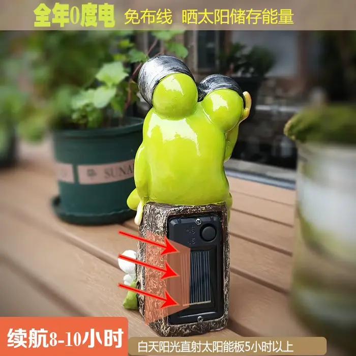 Veilleuse solaire grenouille, Animal mignon, décoration extérieure de jardin, ornement artisanal en résine étanche avec LED à énergie solaire pour cour et Patio