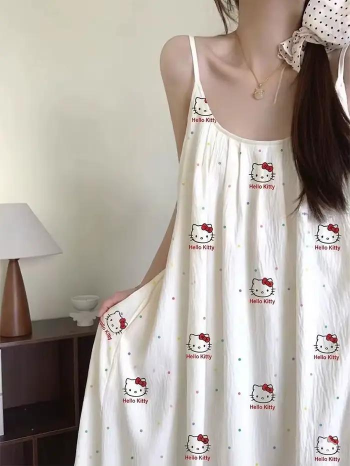 Robe de nuit mi-longue Hello Kitty pour femme avec soutien-gorge intégré