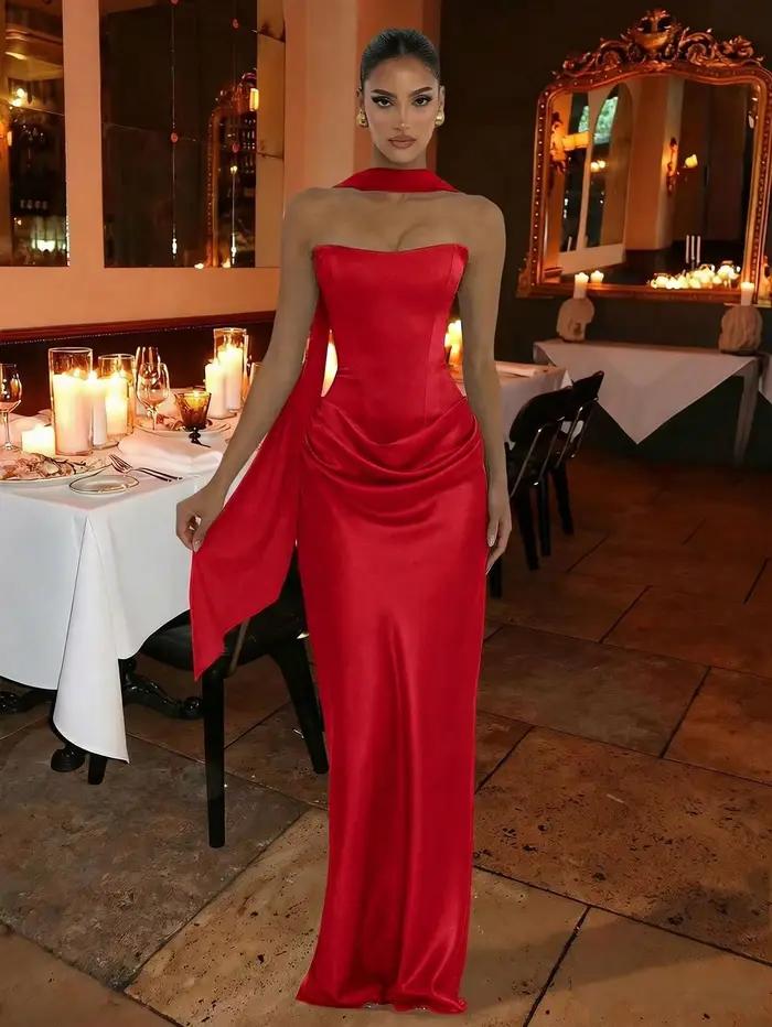 Robe longue moulante sexy sans bretelles pour femme