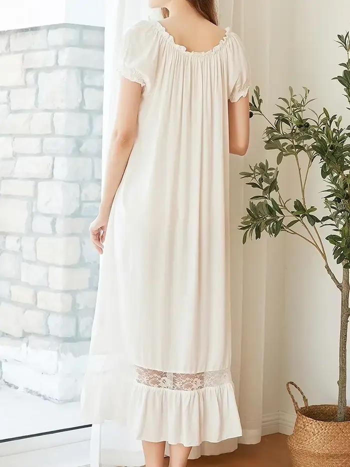 Chemise de nuit blanche à volants en coton pour femmes, vêtements de nuit dégradés, manches courtes, princesse victorienne, vintage, Lolita, adt Peignoir