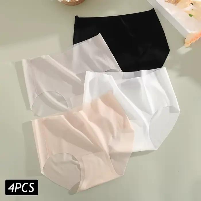 4 pièces/ensemble femmes glace soie sans couture culottes Ultra mince slips sous-vêtements respirants femme taille