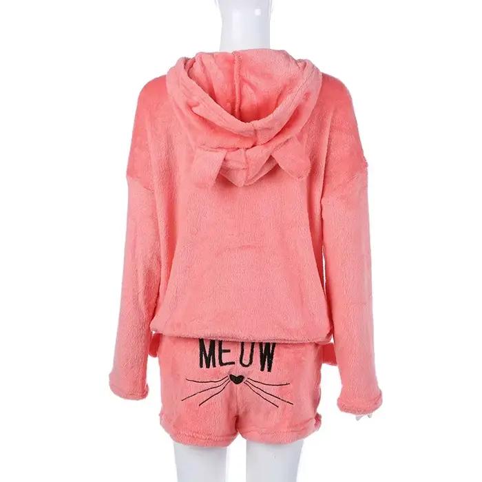 Nouvelles femmes pyjama ensembles automne hiver chat dessin animé chaud Pyjamas