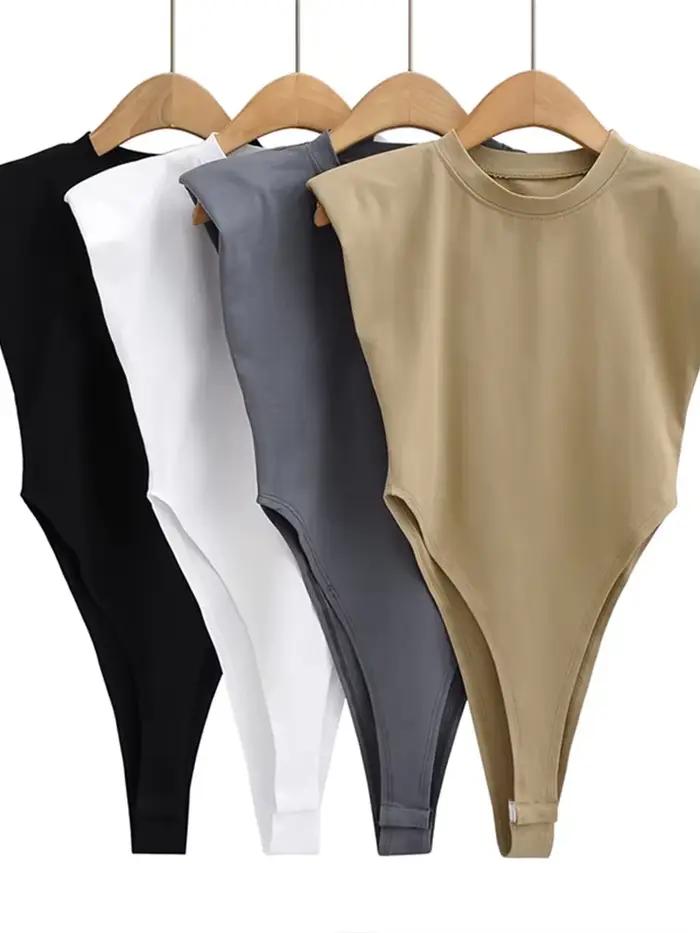 Hauts Sexy pour femmes, une pièce, moulante, épaule rembourrée, noir, sans manches, costumes pour femmes, blanc, été, 2024