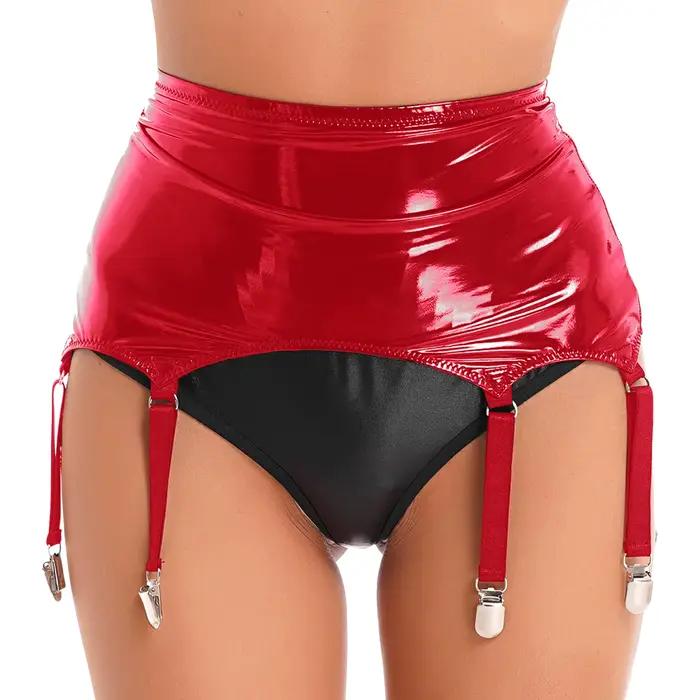 Porte-jarretelles en cuir verni pour femme avec clips en métal