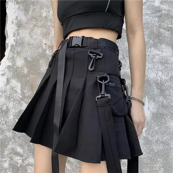 Jupe noire pour femme, style Harajuku