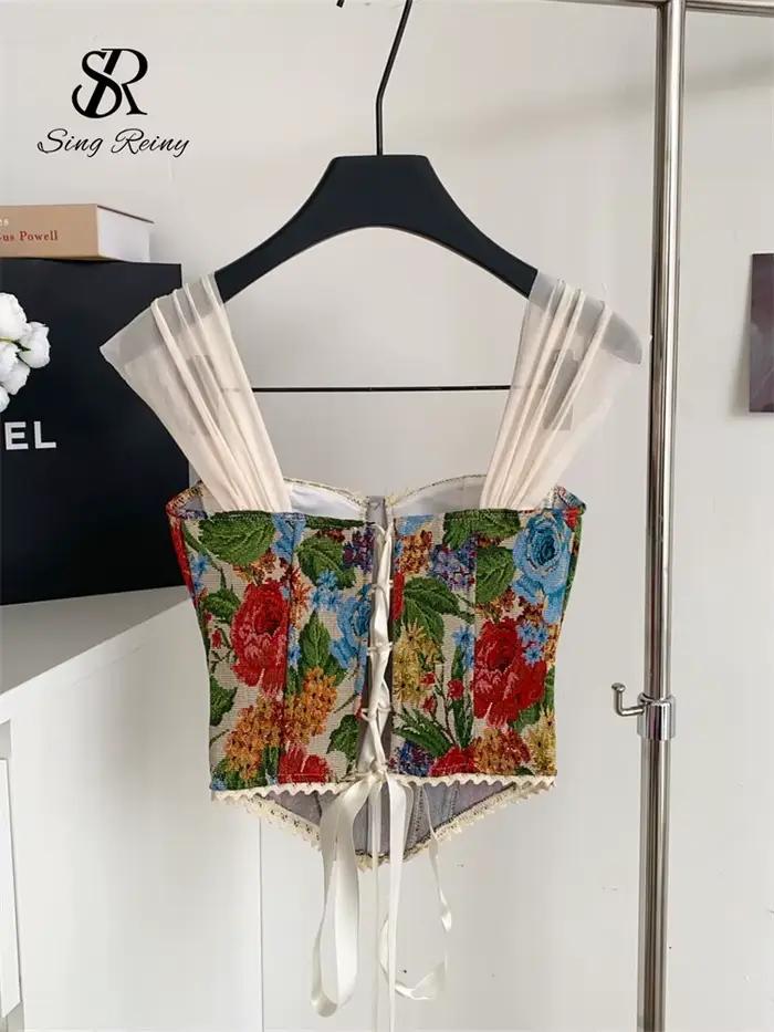 SINGREINY femmes sangle Vintage Lingerie Camisole sans manches à lacets dos nu Mini haut américain rétro mince Sexy imprimé débardeur