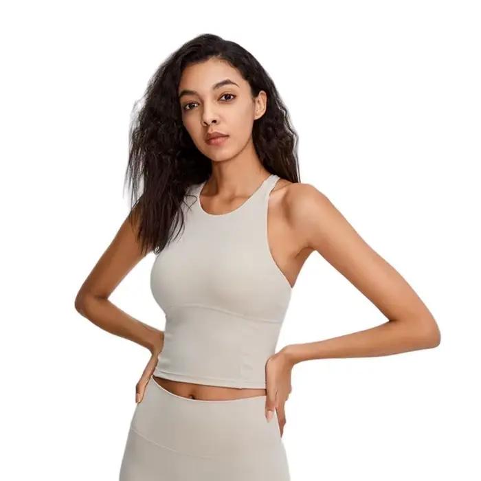Soutien-gorge de sport Push-up pour femmes, confortable, à large sangle croisée dans le dos, résistant aux chocs, pour course à pied, Fitness, Top, ras du cou, rembourré, réservoir d'entraînement, Yog