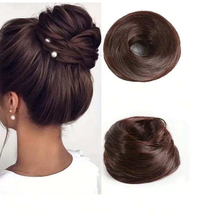 Perruque Updo synthétique facile à porter, Chignon lisse et élégant avec élastique, postiche queue de cheval en Fiber résistante à la chaleur