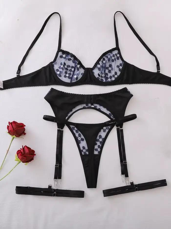 Ensemble de Lingerie de Luxe Brodé Sans Dos Amincissant et Sculptant 4 Pièces – Tenue de Soirée Club Sexy et Fine pour Femme – Ensemble de Lingerie Érotique