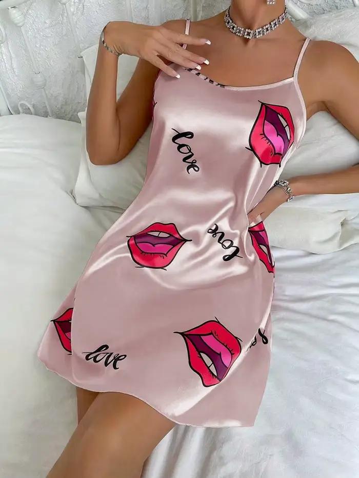 Chemise de nuit Sexy en Satin imprimé papillons