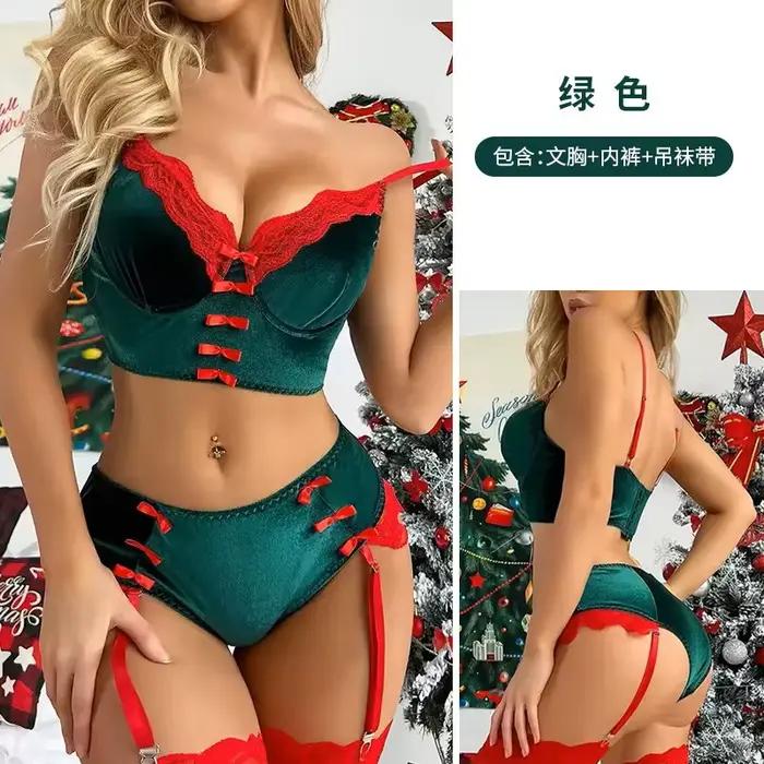 Ensemble de lingerie de Noël en velours pour femmes