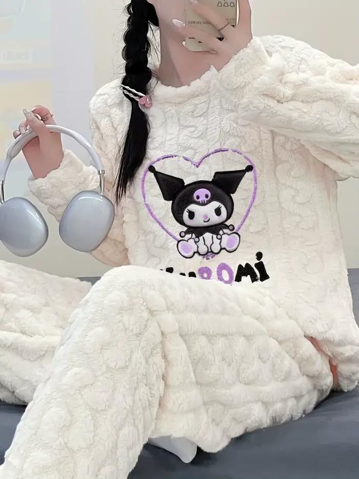 Ensemble pyjama en velours brodé Kuromi pour femme