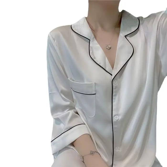 Chemise de nuit sexy pour femme en soie polyester tricoté minijupe col rabattu léger pour été et automne confort élégance nuit erotique