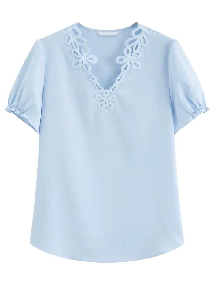 FSLE 2026 Blouse d'été pour femme à col en V français et manches bouffantes