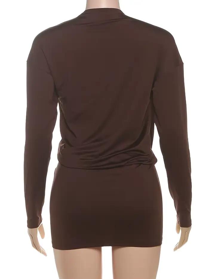 Nibber Croix Profond V-Cou Robe Femmes Plein Manches Stretch Solide Minuit Rue Clubwear Parti Automne Tendance Élégant Mini Moulante