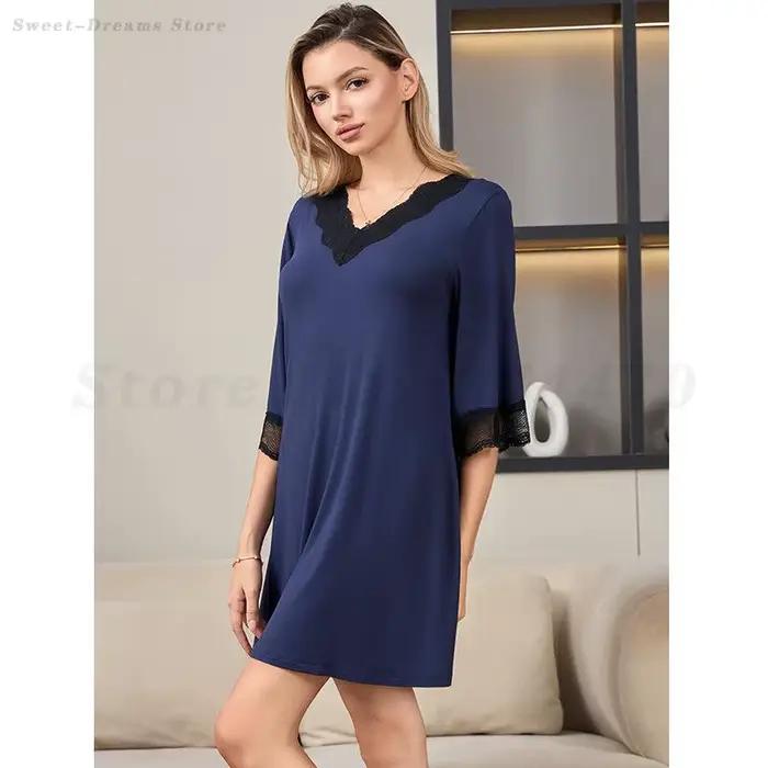 Vêtements de nuit pour femmes Sexy dentelle col en v chemise