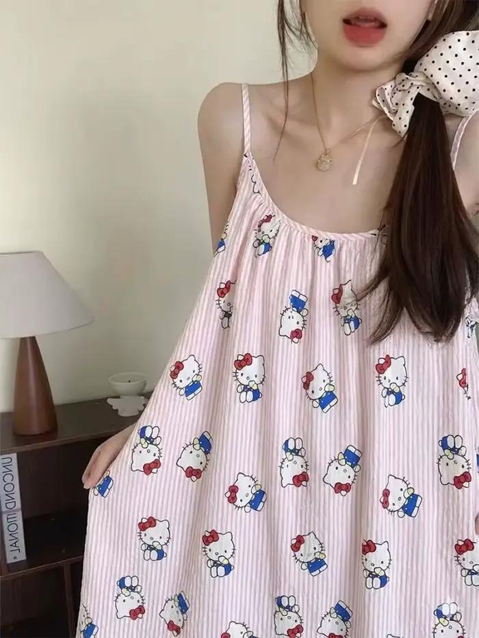 Robe de nuit mi-longue Hello Kitty pour femme avec soutien-gorge intégré