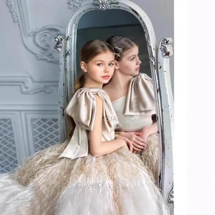 Champagne enfants filles robe de soirée élégante une épaule robe pour hôte Performance bal Pageant robes de soirée formelles pour les enfants