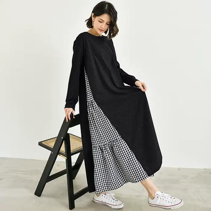 Fdfklak-Chemise de nuit en coton à carreaux pour femmes, manches longues, robe de nuit de printemps, vêtements de nuit à la mode, nouveau