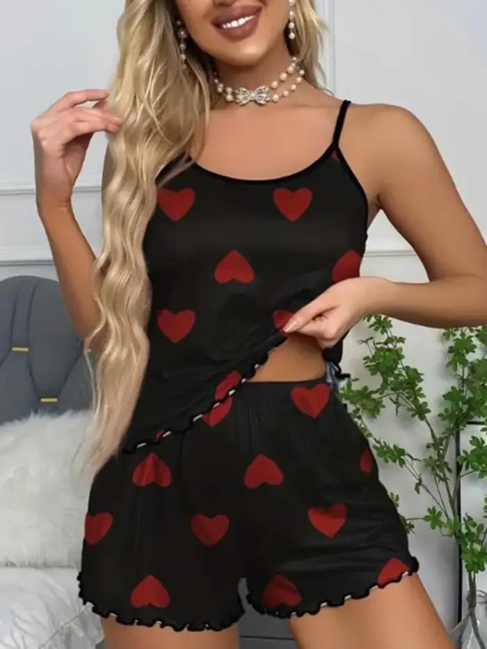 Ensemble pyjama deux pièces d'été pour femmes, vêtements de nuit, Lingerie Sexy, haut et short décontractés, vêtements de maison, costume de détente