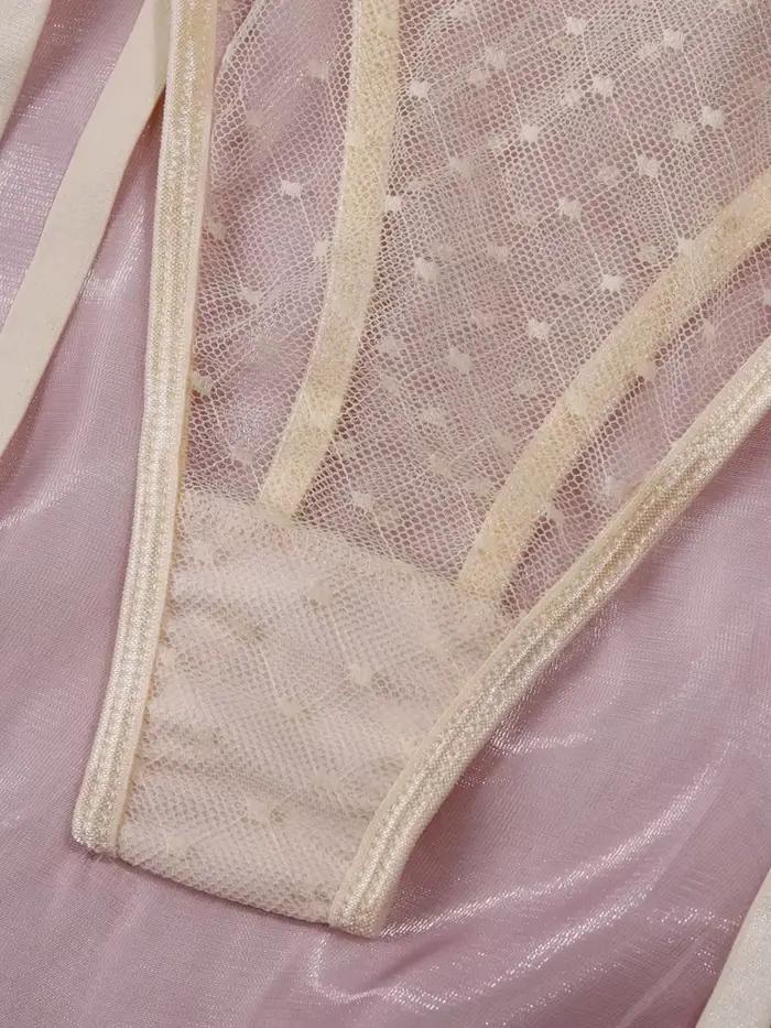 Combinaison brodée en dentelle pour femmes, maille Patchwork, transparente, Sexy, ajouré, sous-vêtements, jarretelles de couleur unie