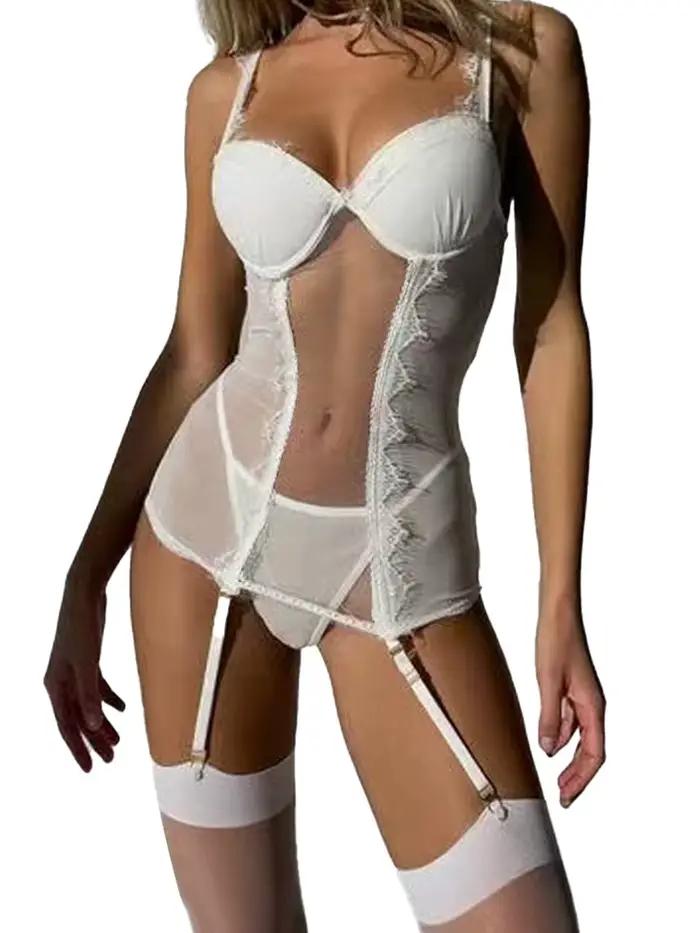 Ensemble de lingerie féminine blanc : Bustier corset sexy