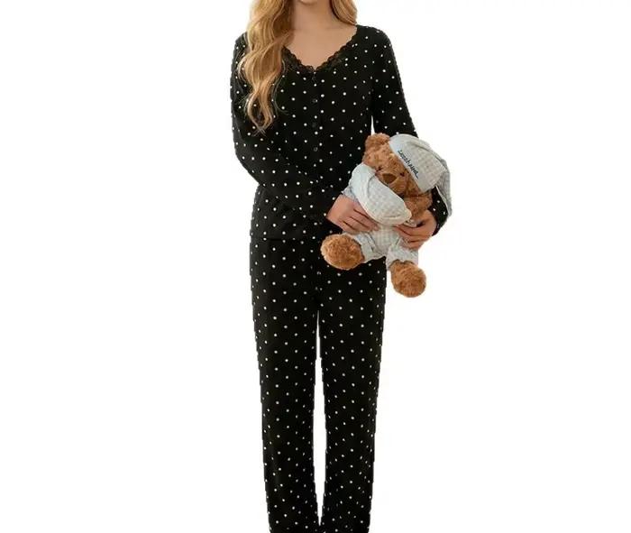 Pyjama à manches longues avec coussinets de poitrine, simple et confortable, à pois, nouvelle collection 2026, vêtements d'intérieur