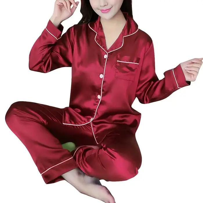 Pyjamas pour femmes tendance, vêtements de nuit à manches longues, pyjamas sexy, vêtements de nuit en 2 pièces, ensemble de pyjamas en satin de soie, taille plus 5XL