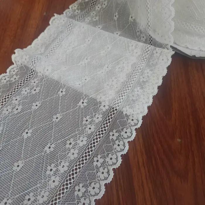 Ruban de dentelle élastique pour lingerie, matériau en dentelle, dentelle florale, ruban extensible, blanc cassé, 2 yards/lot, 18 cm de large