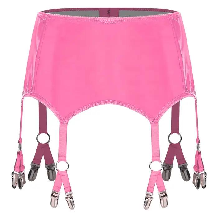 Porte-jarretelles en PU brillant pour femmes