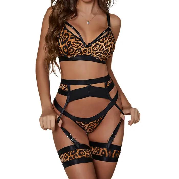 Ensemble de Lingerie Sexy 4 Pièces en Dentelle Transparente avec Jarretelles pour Femme, Grande Taille 3XL 4XL, Vêtements de Nuit pour Chambre à Coucher