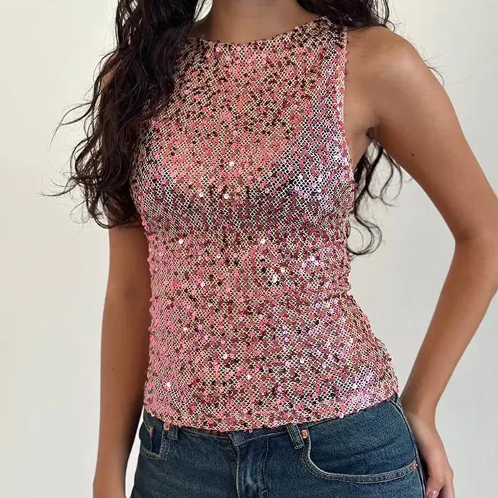 Débardeur à paillettes scintillantes pour femmes y2k